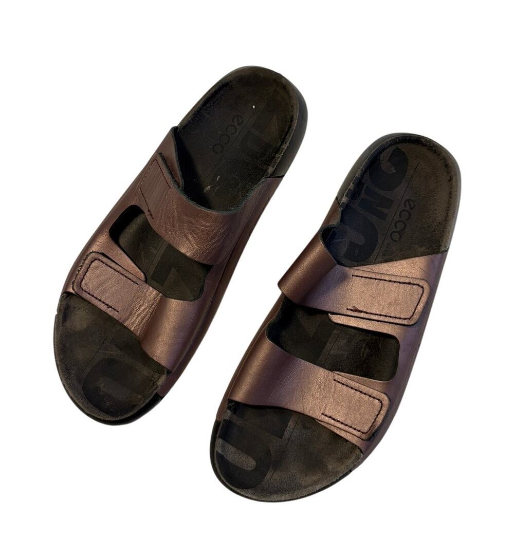 Ecco 2nd Cozmo Womens 38 7.5 Two Strap Fluidform Leather Sandals Slides
